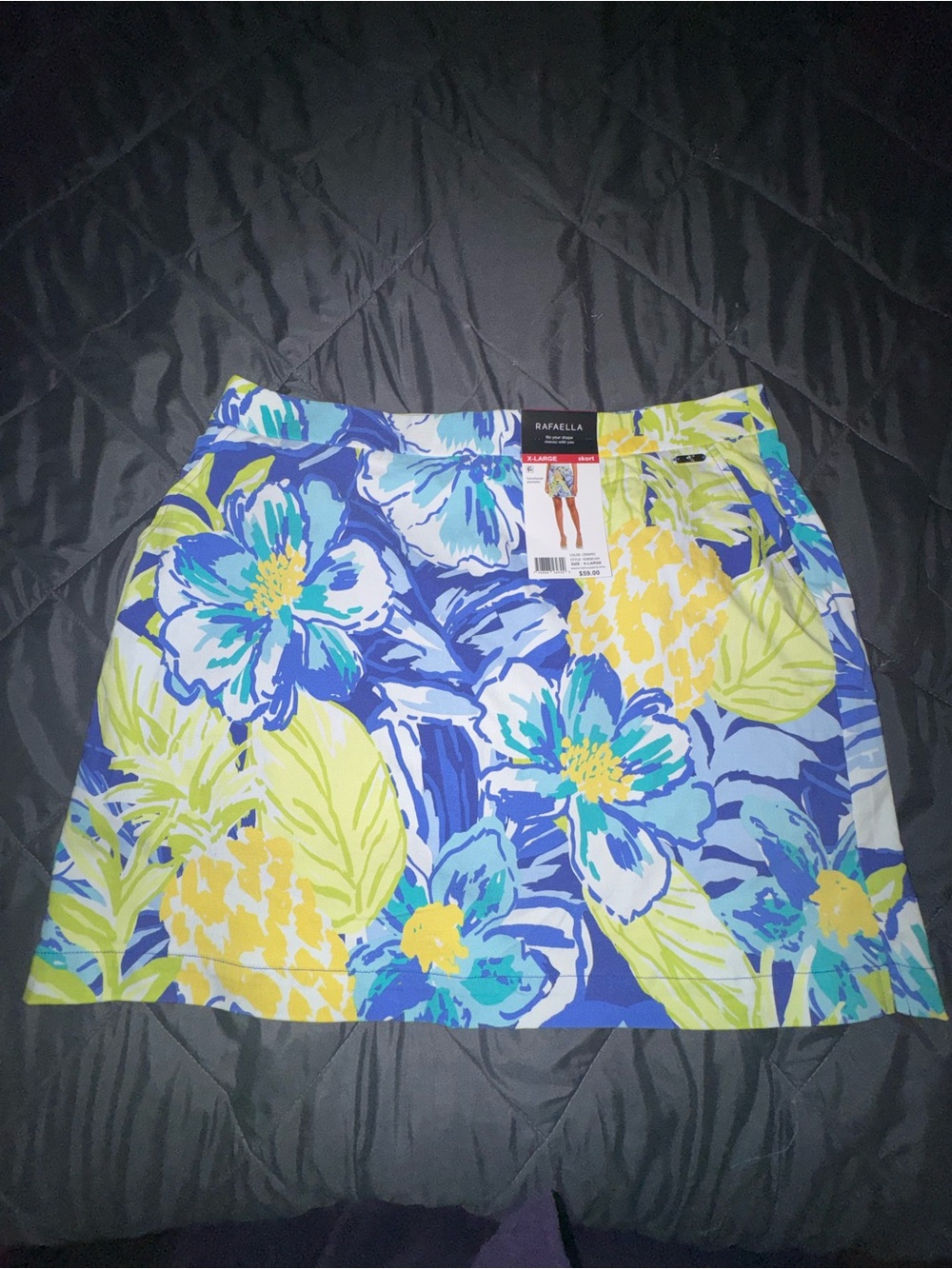Rafaella Blue Tropical Floral Mini Skirt